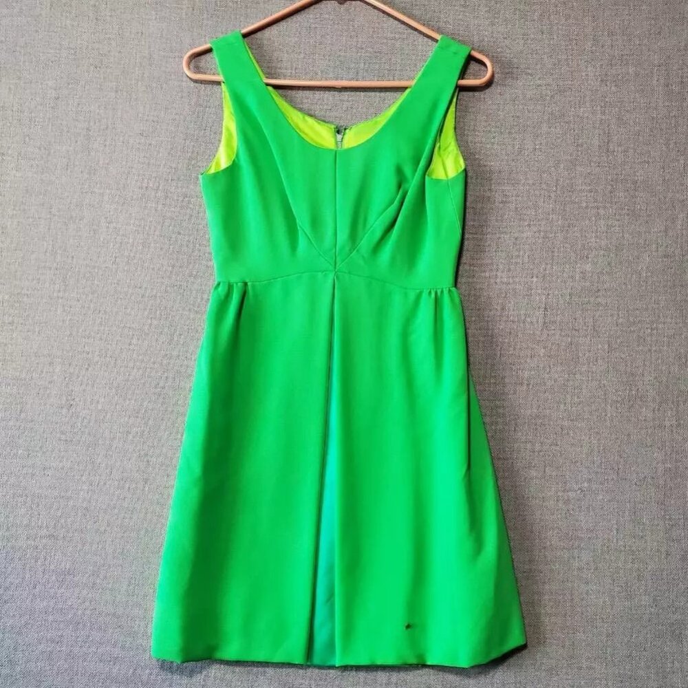 Roos Atkins Womens A Line Dress Green Pleated Mini Scoop Neck Sleeveless Zip 7